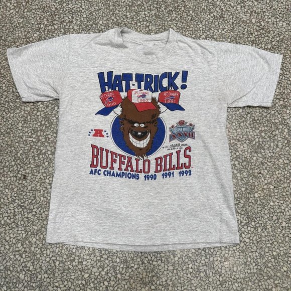 Buffalo Bills Vintage 1992 HatTrick AFC Champions sport grey shirt tee - Picture 1 of 2
